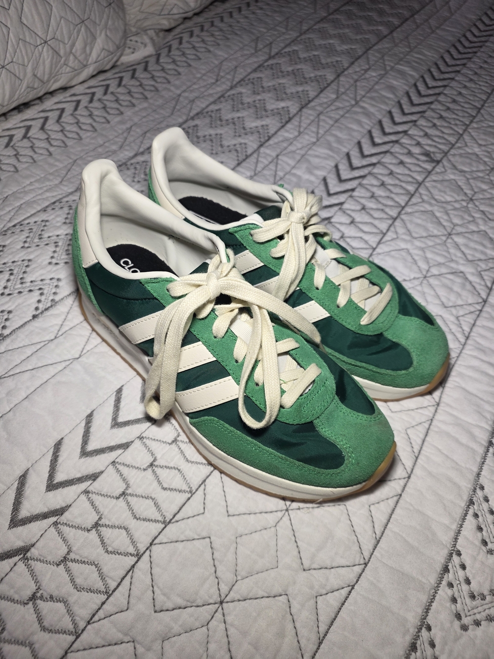 adidas Women's Green Classic Sneaker with Cream Stripes